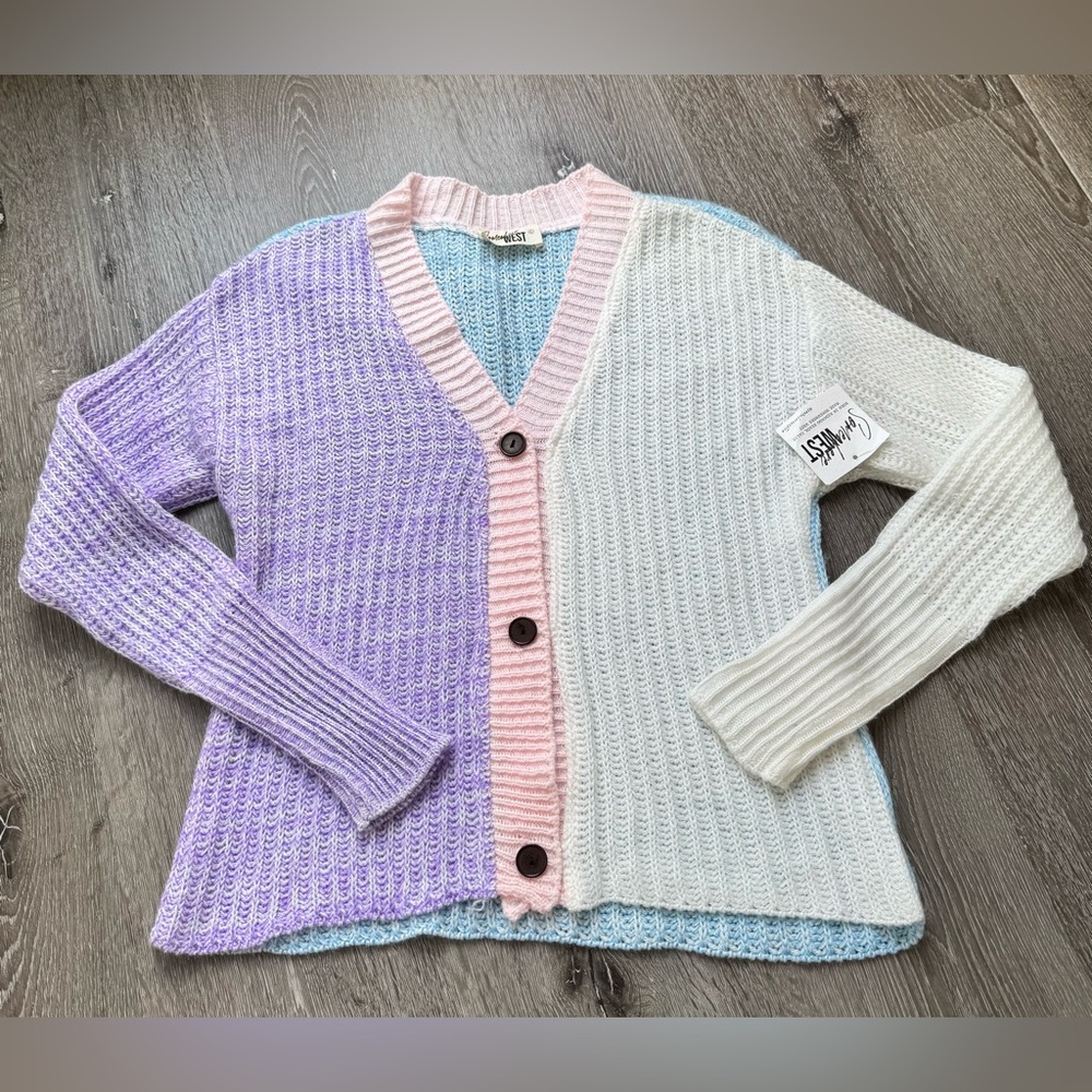 Somewhere West Colorblock Cardigan Pastel Knit Button Front Women’s Large